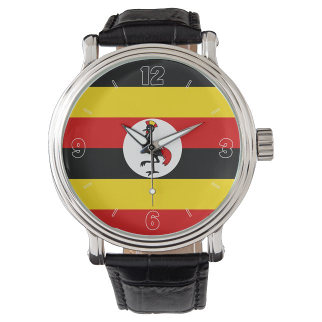 Uganda National Flag Elegant Patriotic Armbanduhr (Vorderseite)