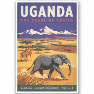 Uganda-Safari-Illustration Reise Kunst Vintage Aufkleber