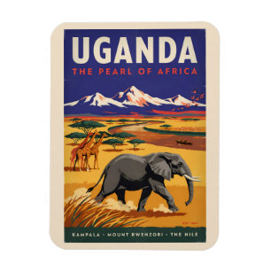 Uganda-Safari-Illustration Reise Kunst Vintage Magnet