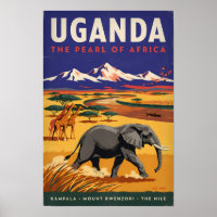 Uganda-Safari-Illustration Reise Kunst Vintage