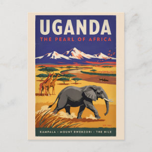 Uganda-Safari-Illustration Reise Kunst Vintage Postkarte