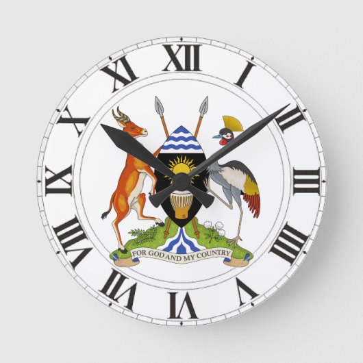 Uganda-Wappen Runde Wanduhr (Vorderseite)