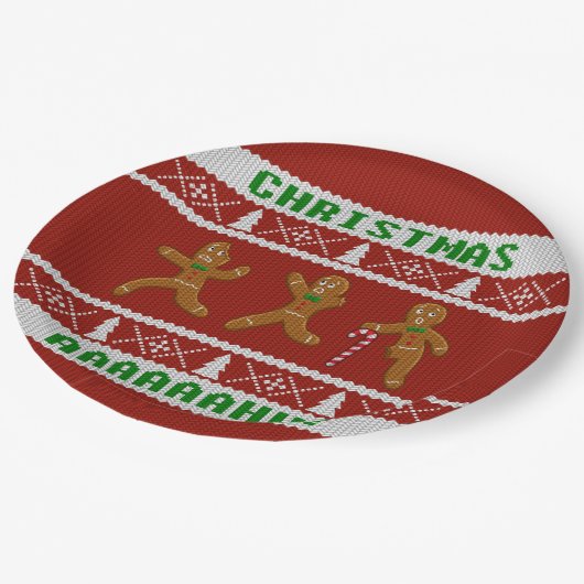 Uganda Weihnachtskraut Gingerbrot Männer Rot Pappteller (Schrägansicht)