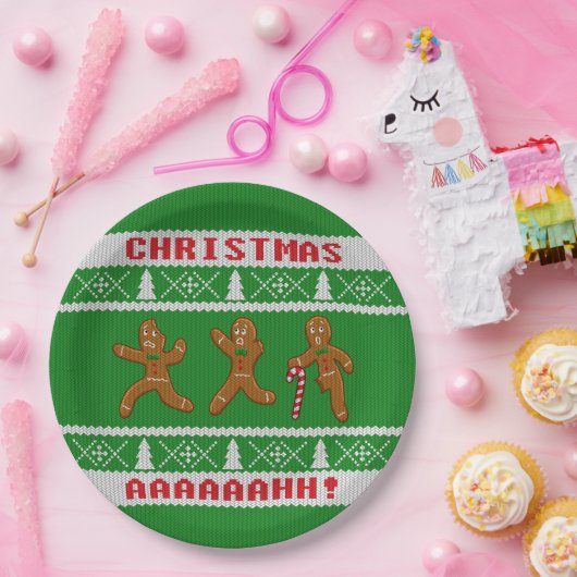 Uganda Weihnachtsschrei Gingerbreadmen Grün Pappteller (Party)