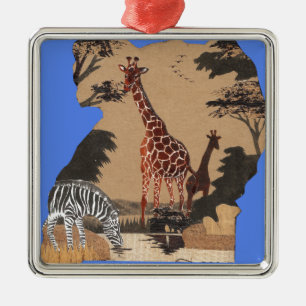 Uganda-Wildlife-Karte Kunstposter Silbernes Ornament