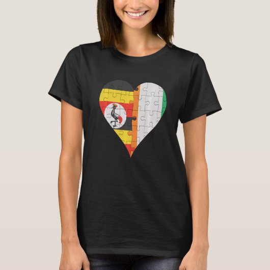Ugandan Ivorian Flag Herz T-Shirt (Vorderseite)