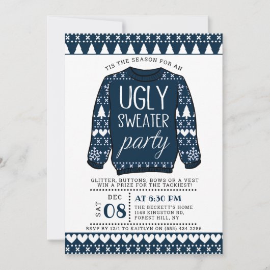 Ugary Navy Blue Christmas Sweater Holiday Party Einladung (Vorderseite)