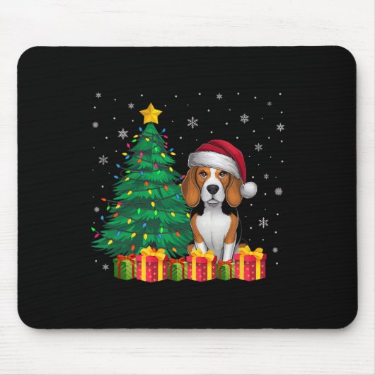 Ugg Beagle Weihnachtsmannmütze Weihnachtsleuchten  Mousepad (Vorne)
