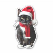 Ugg Christmas Black Cat Weihnachtsmannmütze Scarf Aufkleber (Vorderseite)