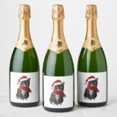 Ugg Christmas Black Cat Weihnachtsmannmütze Scarf Schaumweinetikett (Flaschen)