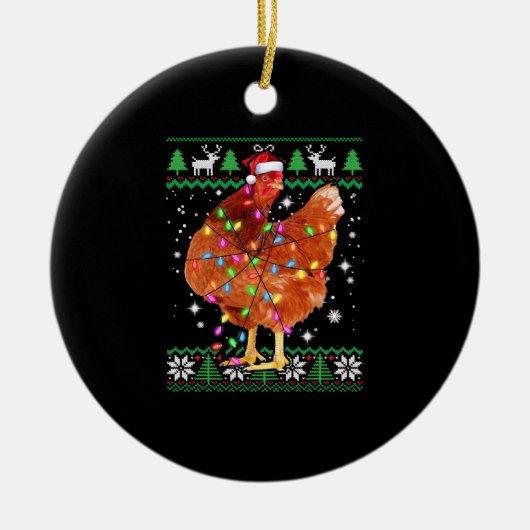 Ugg Christmas Chicken Weihnachtsmannmütze Lights Keramik Ornament (Vorne)