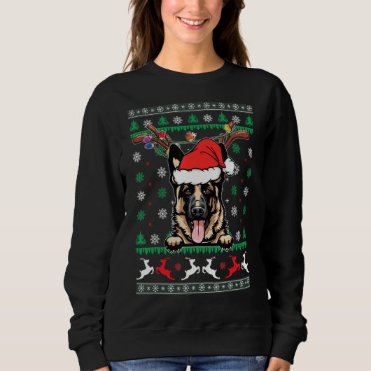 Ugg Christmas German Shepherd Reindeer Light Xmas Sweatshirt (Vorderseite)