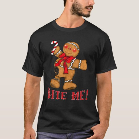 Ugg Christmas Sweater Bite Me Gingerbread Mann T S T-Shirt (Vorderseite)