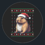 Ugg Christmas Sweater Capybara Lover Weihnachtsman Runder Aufkleber<br><div class="desc">Ugg Christmas Sweater Capybara Lover Weihnachtsmannmütze Funny Xmas</div>