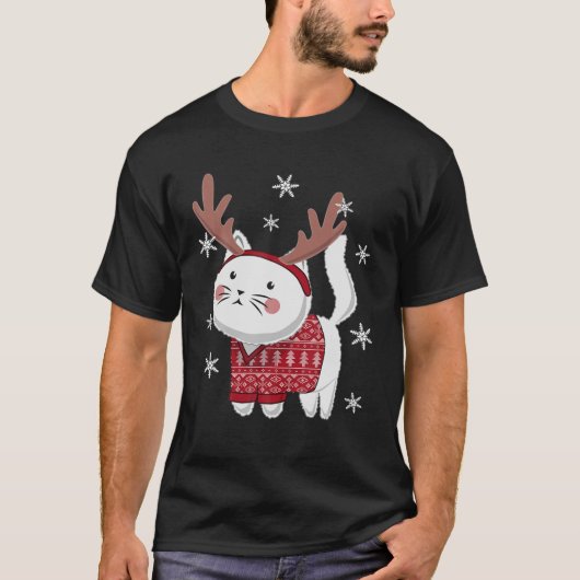 Ugg Christmas Sweater Cat Rentier Antlers Headba T-Shirt (Vorderseite)