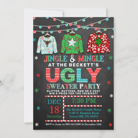 Ugg Christmas Sweater Chalkboard Holiday Party Einladung (Vorderseite)