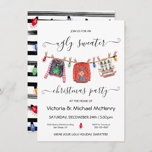 Ugg Christmas Sweater Clothesline Party Einladung (Vorne/Hinten)