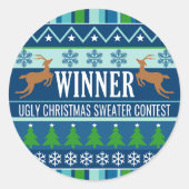Ugg Christmas Sweater Contest Gewinner Blue Runder Aufkleber (Vorderseite)