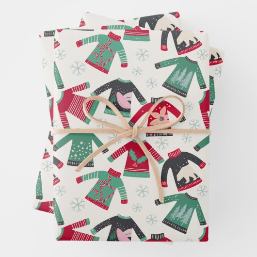 Ugg Christmas Sweater Holiday Pattern Green Red Geschenkpapier Set (Beispiel)