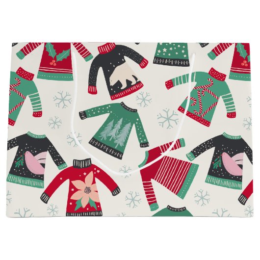Ugg Christmas Sweater Holiday Pattern Green Red Große Geschenktüte (Vorderseite)