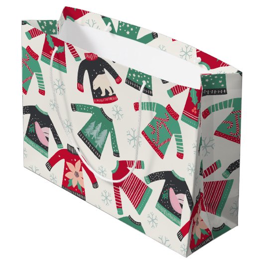 Ugg Christmas Sweater Holiday Pattern Green Red Große Geschenktüte (Rückseite Schrägansicht)