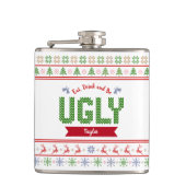 Ugg Christmas Sweater Nordic Red Green Strick Name Flachmann (Vorderseite)