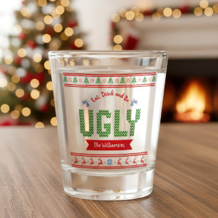 Ugg Christmas Sweater Nordic Red Green Strick Name Schnapsglas