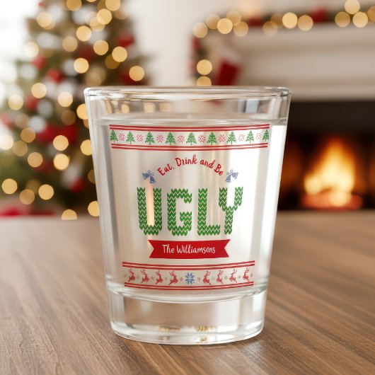 Ugg Christmas Sweater Nordic Red Green Strick Name Schnapsglas