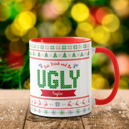 Ugg Christmas Sweater Nordic Red Green Strick Name Tasse