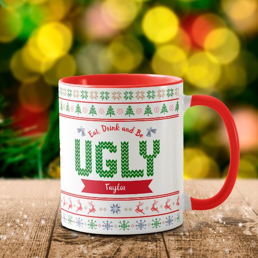 Ugg Christmas Sweater Nordic Red Green Strick Name Tasse