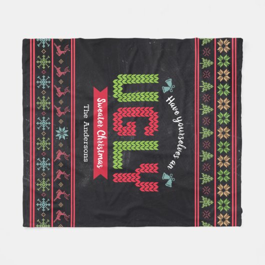 Ugg Christmas Sweater Nordic Strick Fun Chalkboard Fleecedecke (Vorderseite (Horizontal))