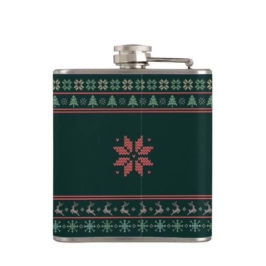 Ugg Christmas Sweater Nordic Strick Ihr Name Grün Flachmann (Rückseite)