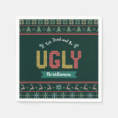 Ugg Christmas Sweater Nordic Strick Ihr Name Grün Serviette (Vorderseite)