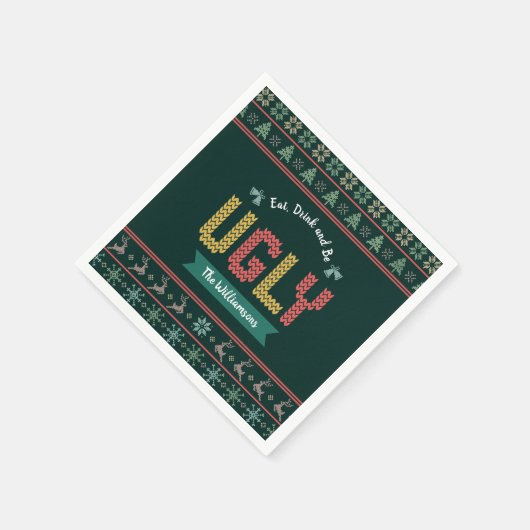 Ugg Christmas Sweater Nordic Strick Ihr Name Grün Serviette (Ecke)
