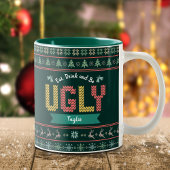 Ugg Christmas Sweater Nordic Strick Ihr Name Grün Zweifarbige Tasse