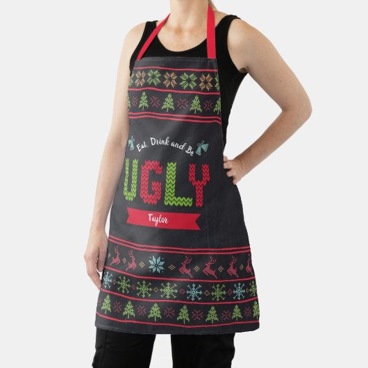 Ugg Christmas Sweater Nordic Strick Name Chalkboar Schürze (InSitu)