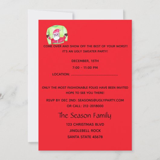 Ugg Christmas Sweater Party Einladung (Rückseite)