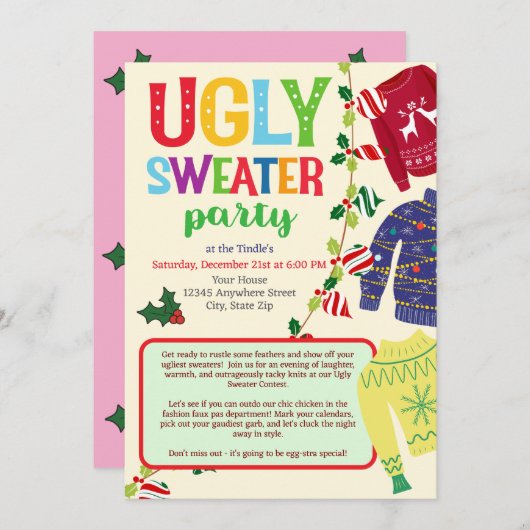 Ugg Christmas Sweater Party Einladung (Vorne/Hinten)