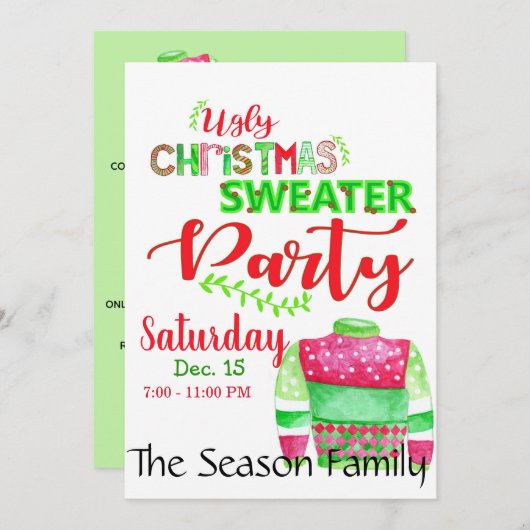 Ugg Christmas Sweater Party Einladung (Vorne/Hinten)