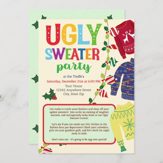 Ugg Christmas Sweater Party Einladung (Vorne/Hinten)