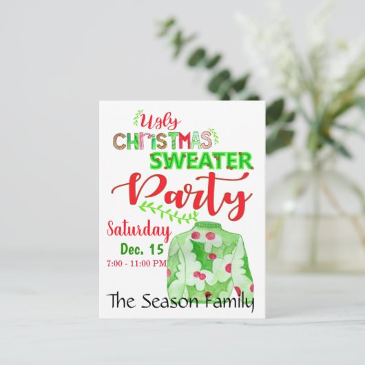 Ugg Christmas Sweater Party Einladung Postkarte (Stehend Vorderseite)