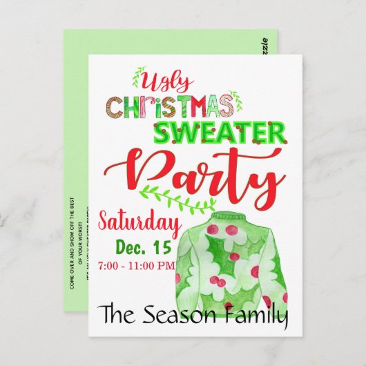 Ugg Christmas Sweater Party Einladung Postkarte (Vorne/Hinten)