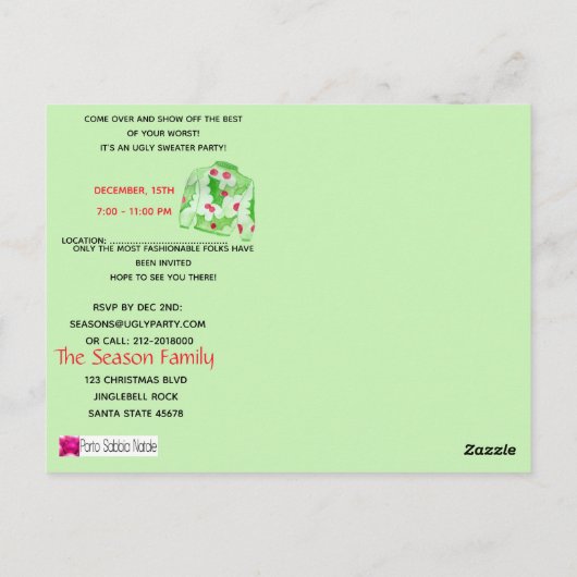 Ugg Christmas Sweater Party Einladung Postkarte (Rückseite)