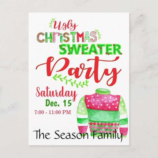 Ugg Christmas Sweater Party Einladung Postkarte (Vorderseite)