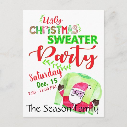 Ugg Christmas Sweater Party Einladung Postkarte (Vorderseite)