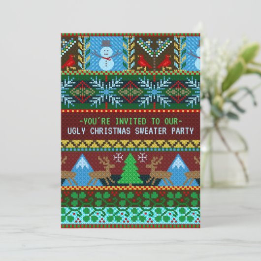 Ugg Christmas Sweater Party Fun Knette Rentier Einladung (Stehend Vorderseite)