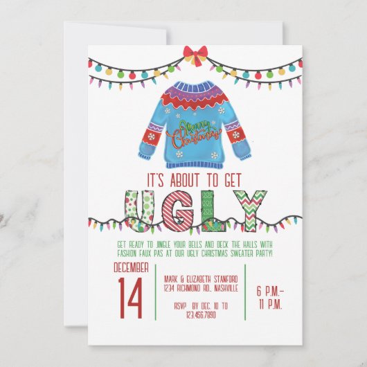Ugg Christmas Sweater Party Tacky Holiday Party Einladung (Vorderseite)
