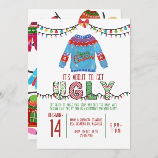 Ugg Christmas Sweater Party Tacky Holiday Party Einladung (Vorne/Hinten)