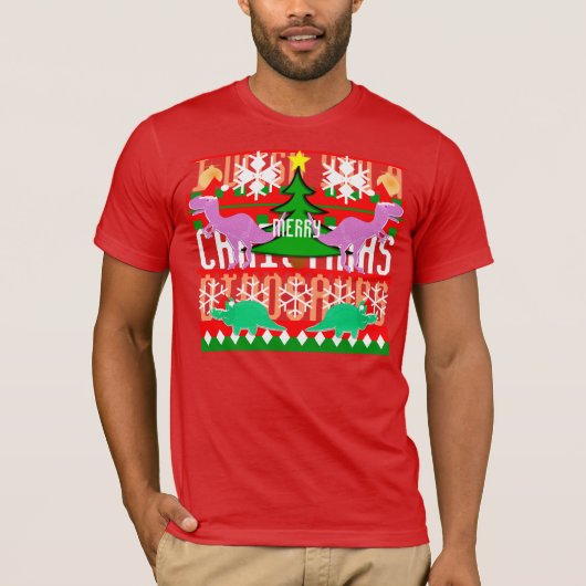 Ugg Christmas Sweater Pattern Cartoon Dinosaurier T-Shirt (Vorderseite)