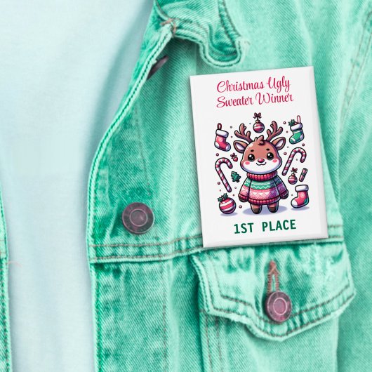 Ugg Christmas Sweater Rentier Gewinner 1. Platz Button